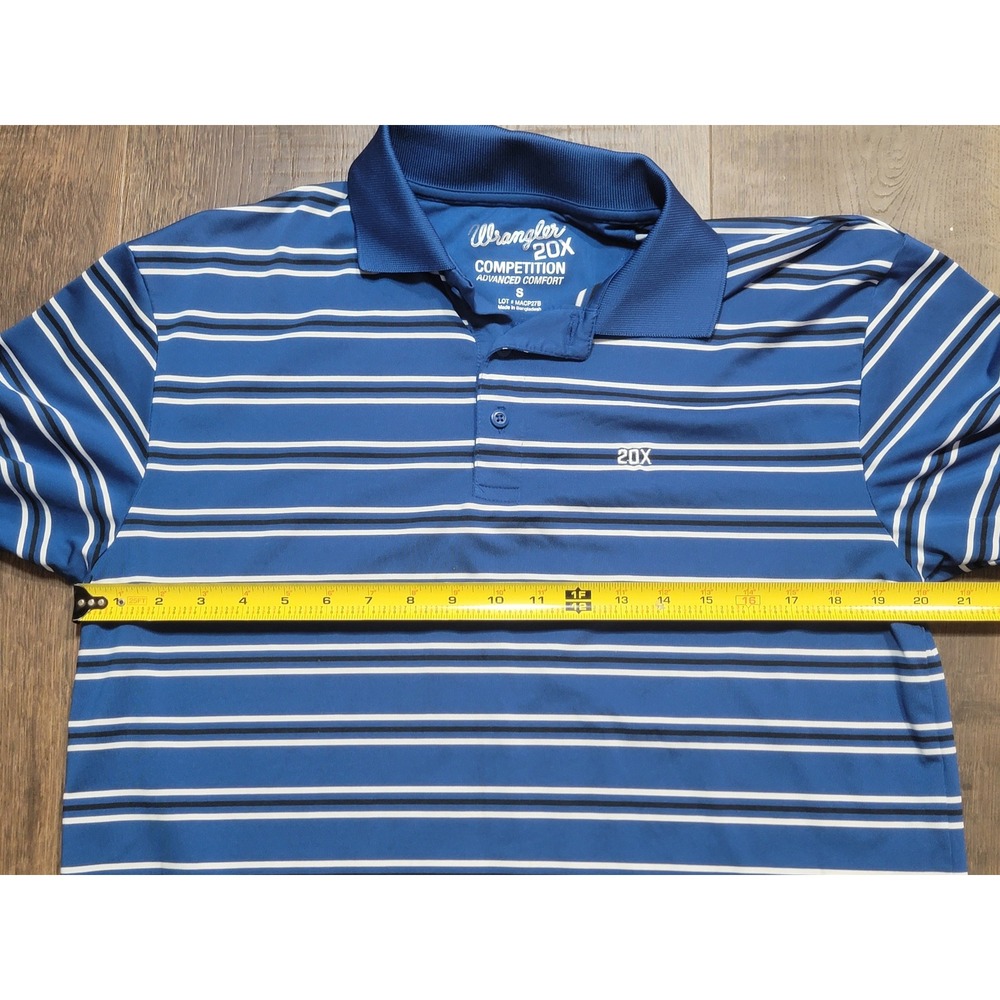 Wrangler 20X Competition Advanced Comfort Blue Striped Polo Shirt Size S - Picture 2 of 4